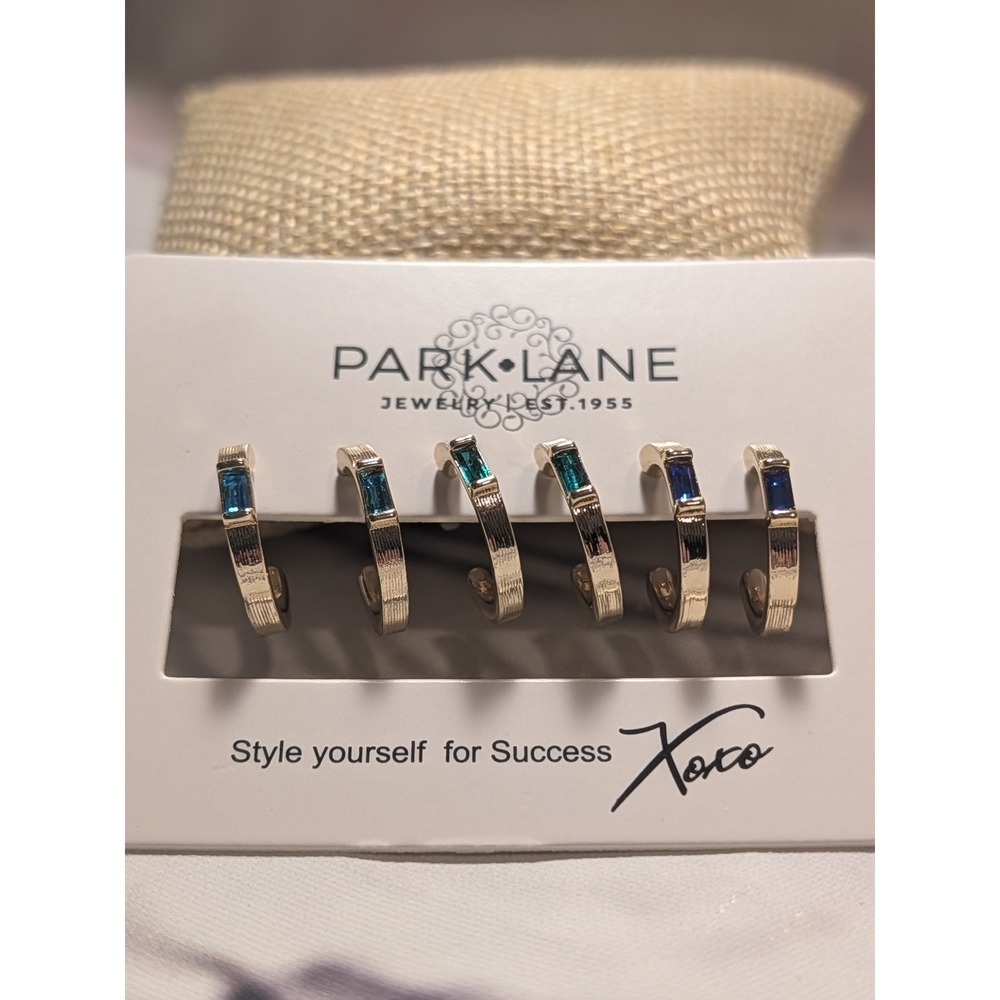 Park Lane Gold Tone Hoops Set Of 3 Blue Green Colored Crystal Pierced NWT